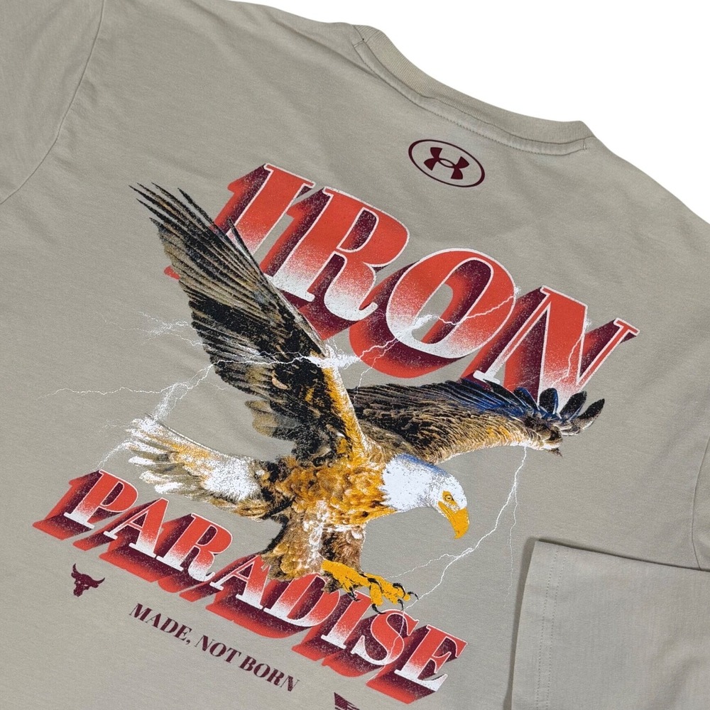 Under Armour Men's Large Project Rock Iron Paradise Long Sleeve Shirt Tan Eagle
